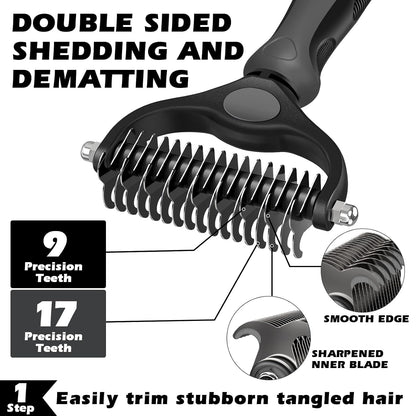 Professional 3PCS Self Cleaning Slicker Brush & Pet Grooming Rake & Flea Comb for Dogs,Cats and Horses | Double-Sided Dematting Comb & Skin Friendly Deshedding Grooming Tool | Pet Supplies (Blue)