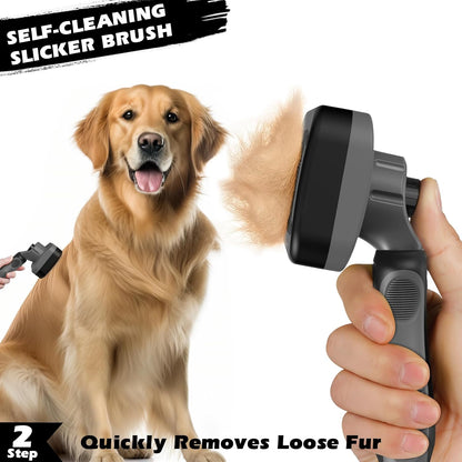 Professional 3PCS Self Cleaning Slicker Brush & Pet Grooming Rake & Flea Comb for Dogs,Cats and Horses | Double-Sided Dematting Comb & Skin Friendly Deshedding Grooming Tool | Pet Supplies (Blue)