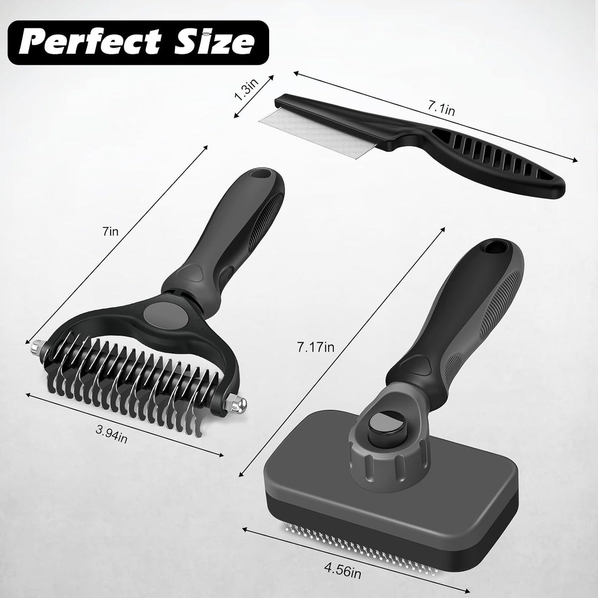 Professional 3PCS Self Cleaning Slicker Brush & Pet Grooming Rake & Flea Comb for Dogs,Cats and Horses | Double-Sided Dematting Comb & Skin Friendly Deshedding Grooming Tool | Pet Supplies (Blue)