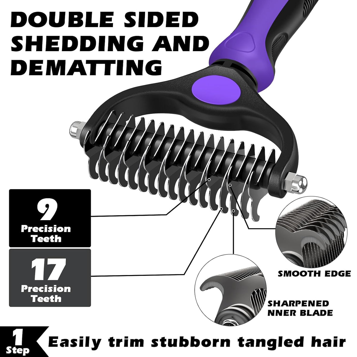 Professional 3PCS Self Cleaning Slicker Brush & Pet Grooming Rake & Flea Comb for Dogs,Cats and Horses | Double-Sided Dematting Comb & Skin Friendly Deshedding Grooming Tool | Pet Supplies (Blue)