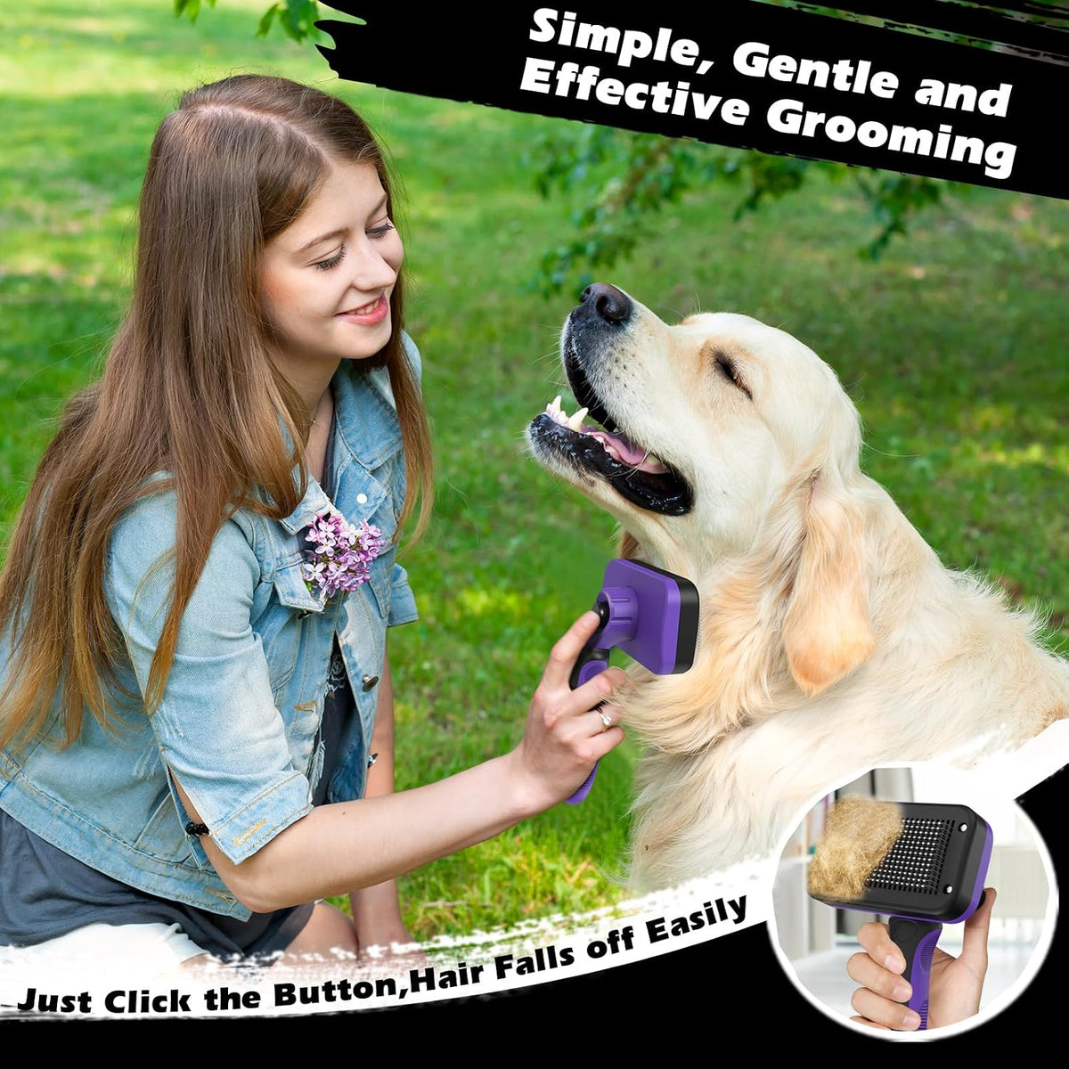 Professional 3PCS Self Cleaning Slicker Brush & Pet Grooming Rake & Flea Comb for Dogs,Cats and Horses | Double-Sided Dematting Comb & Skin Friendly Deshedding Grooming Tool | Pet Supplies (Blue)
