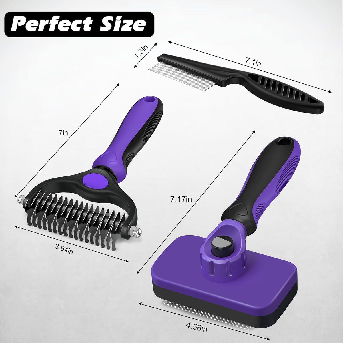 Professional 3PCS Self Cleaning Slicker Brush & Pet Grooming Rake & Flea Comb for Dogs,Cats and Horses | Double-Sided Dematting Comb & Skin Friendly Deshedding Grooming Tool | Pet Supplies (Blue)