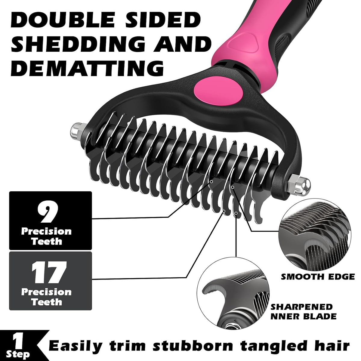 Professional 3PCS Self Cleaning Slicker Brush & Pet Grooming Rake & Flea Comb for Dogs,Cats and Horses | Double-Sided Dematting Comb & Skin Friendly Deshedding Grooming Tool | Pet Supplies (Blue)