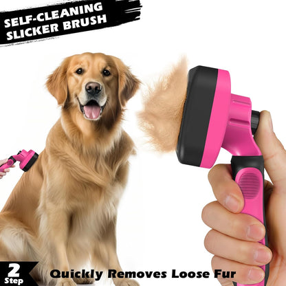 Professional 3PCS Self Cleaning Slicker Brush & Pet Grooming Rake & Flea Comb for Dogs,Cats and Horses | Double-Sided Dematting Comb & Skin Friendly Deshedding Grooming Tool | Pet Supplies (Blue)