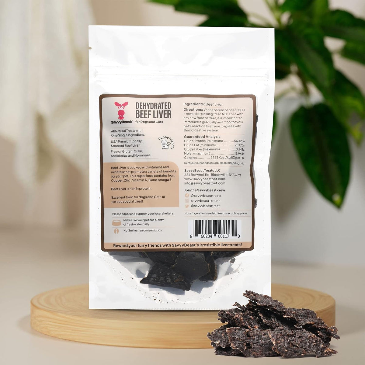 SavvyBeast Dehydrated Beef Liver Treats for Dogs & Cats, USA Made, 5 oz
