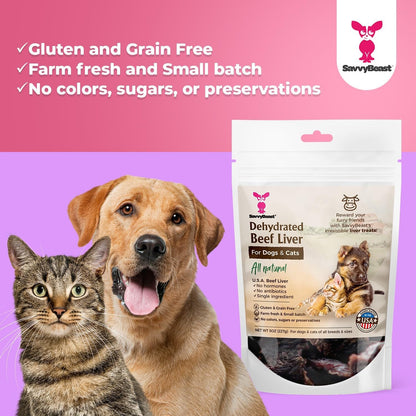 SavvyBeast Dehydrated Beef Liver Treats for Dogs & Cats, USA Made, 5 oz