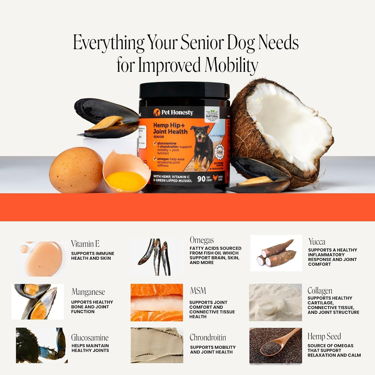 Vet Recommended Hip and Joint Supplement for Dogs, 90 Count