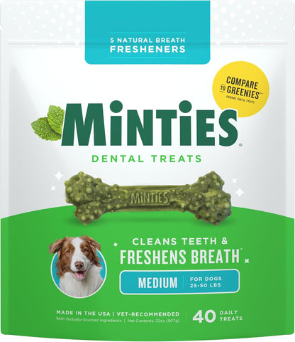 Dog Dental Bone Treats, Tiny/Small Dental Dog Treats, 16 Ounces, Cleans Teeth, Fight Bad Breath, Removes Plaque and Tartar, 40 Count