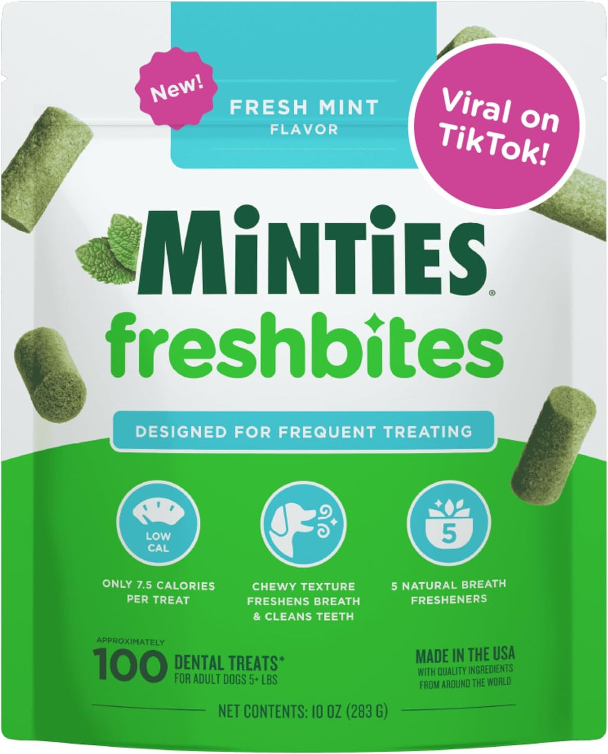 Dog Dental Bone Treats, Tiny/Small Dental Dog Treats, 16 Ounces, Cleans Teeth, Fight Bad Breath, Removes Plaque and Tartar, 40 Count
