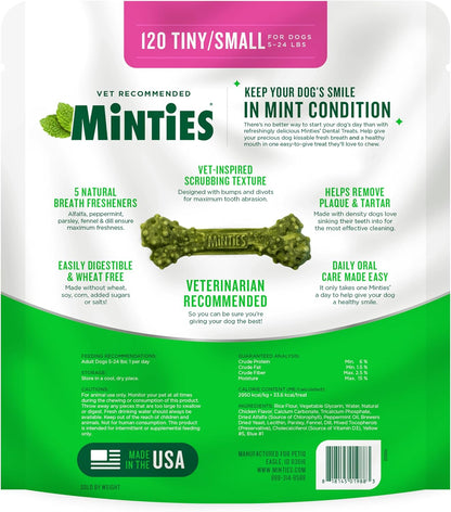Dog Dental Bone Treats, Tiny/Small Dental Dog Treats, 16 Ounces, Cleans Teeth, Fight Bad Breath, Removes Plaque and Tartar, 40 Count
