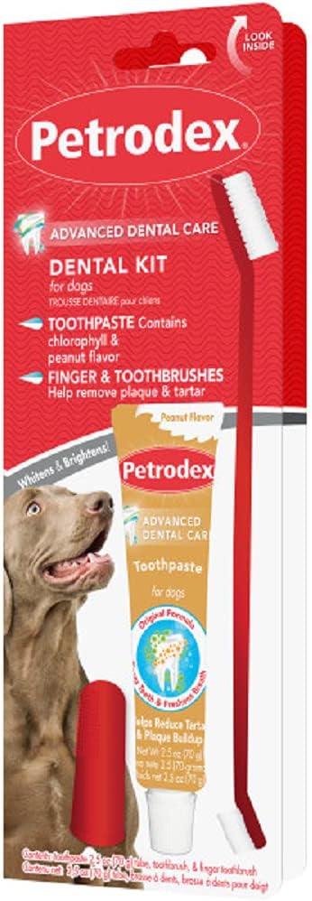 Dog Dental Care Kit, Toothbrush & Toothpaste, Peanut, 2.5oz | Complete oral care kit: toothpaste + toothbrush; reduces plaque & tartar; fights bad breath; peanut flavor, dogs & puppies