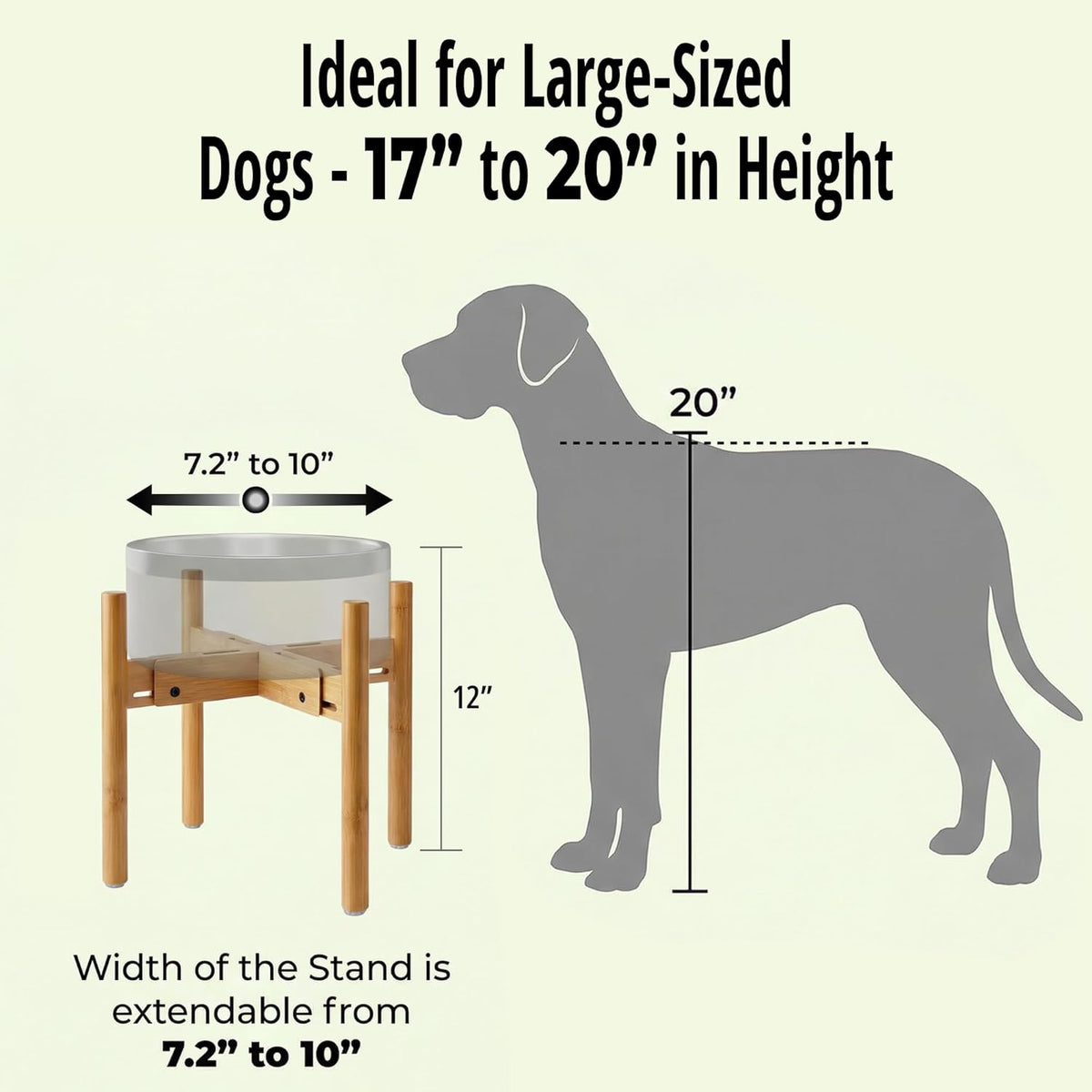 Dog Bowl Stand for Small-to-Medium Dogs - Adjustable | Use to Elevate Raise Dog Food, Water and Slow Feeder Bowls, Lock-Bolts and Tool Added, Foot-Padded, Bamboo Stand Only