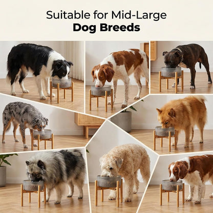 Dog Bowl Stand for Small-to-Medium Dogs - Adjustable | Use to Elevate Raise Dog Food, Water and Slow Feeder Bowls, Lock-Bolts and Tool Added, Foot-Padded, Bamboo Stand Only