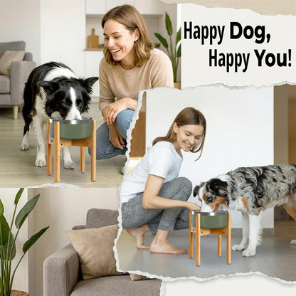 Dog Bowl Stand for Small-to-Medium Dogs - Adjustable | Use to Elevate Raise Dog Food, Water and Slow Feeder Bowls, Lock-Bolts and Tool Added, Foot-Padded, Bamboo Stand Only
