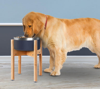 Dog Bowl Stand for Small-to-Medium Dogs - Adjustable | Use to Elevate Raise Dog Food, Water and Slow Feeder Bowls, Lock-Bolts and Tool Added, Foot-Padded, Bamboo Stand Only