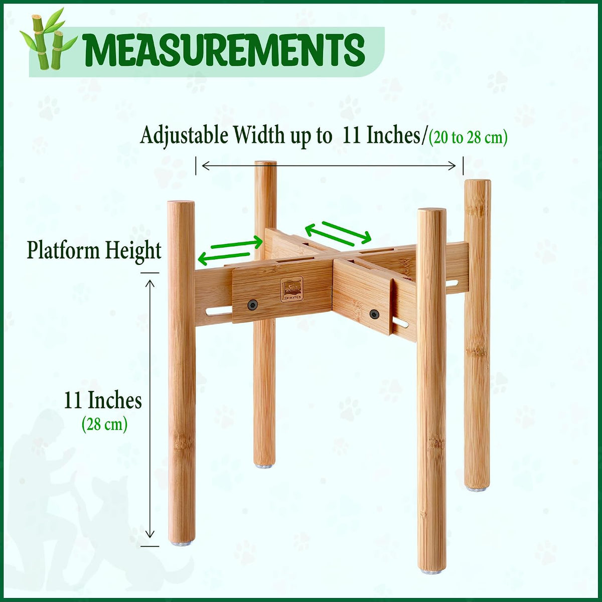 Dog Bowl Stand for Small-to-Medium Dogs - Adjustable | Use to Elevate Raise Dog Food, Water and Slow Feeder Bowls, Lock-Bolts and Tool Added, Foot-Padded, Bamboo Stand Only