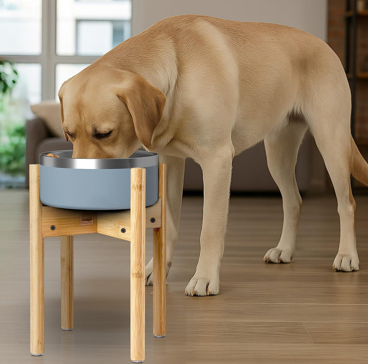 Dog Bowl Stand for Small-to-Medium Dogs - Adjustable | Use to Elevate Raise Dog Food, Water and Slow Feeder Bowls, Lock-Bolts and Tool Added, Foot-Padded, Bamboo Stand Only