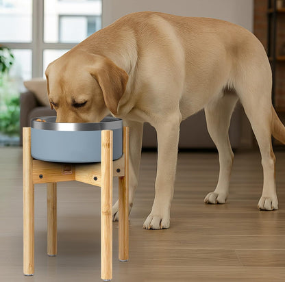 Dog Bowl Stand for Small-to-Medium Dogs - Adjustable | Use to Elevate Raise Dog Food, Water and Slow Feeder Bowls, Lock-Bolts and Tool Added, Foot-Padded, Bamboo Stand Only