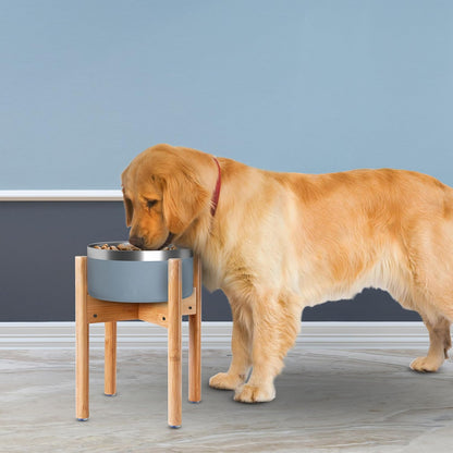 Dog Bowl Stand for Small-to-Medium Dogs - Adjustable | Use to Elevate Raise Dog Food, Water and Slow Feeder Bowls, Lock-Bolts and Tool Added, Foot-Padded, Bamboo Stand Only