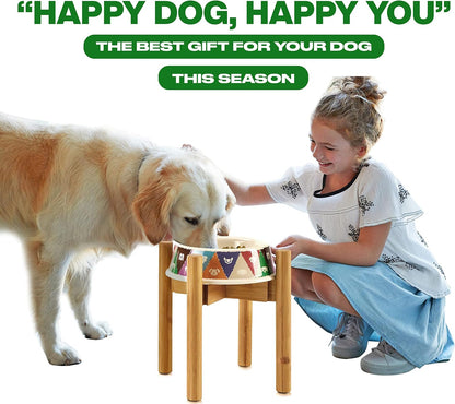 Dog Bowl Stand for Small-to-Medium Dogs - Adjustable | Use to Elevate Raise Dog Food, Water and Slow Feeder Bowls, Lock-Bolts and Tool Added, Foot-Padded, Bamboo Stand Only