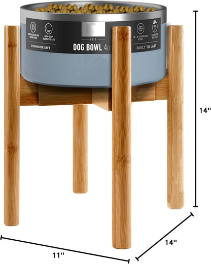 Dog Bowl Stand for Small-to-Medium Dogs - Adjustable | Use to Elevate Raise Dog Food, Water and Slow Feeder Bowls, Lock-Bolts and Tool Added, Foot-Padded, Bamboo Stand Only