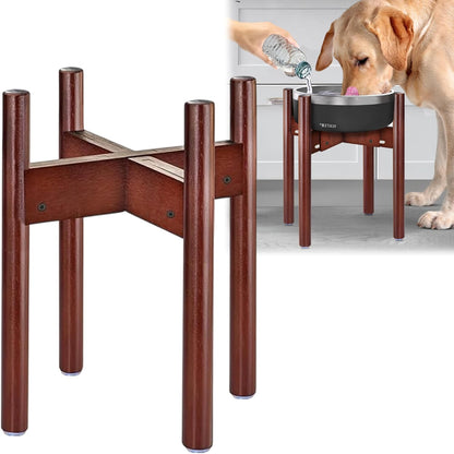 Dog Bowl Stand for Small-to-Medium Dogs - Adjustable | Use to Elevate Raise Dog Food, Water and Slow Feeder Bowls, Lock-Bolts and Tool Added, Foot-Padded, Bamboo Stand Only