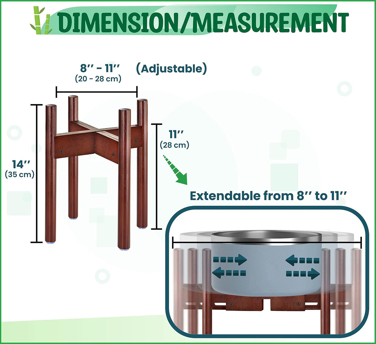 Dog Bowl Stand for Small-to-Medium Dogs - Adjustable | Use to Elevate Raise Dog Food, Water and Slow Feeder Bowls, Lock-Bolts and Tool Added, Foot-Padded, Bamboo Stand Only