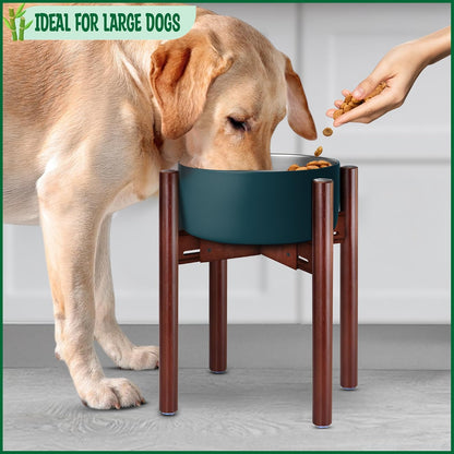 Dog Bowl Stand for Small-to-Medium Dogs - Adjustable | Use to Elevate Raise Dog Food, Water and Slow Feeder Bowls, Lock-Bolts and Tool Added, Foot-Padded, Bamboo Stand Only