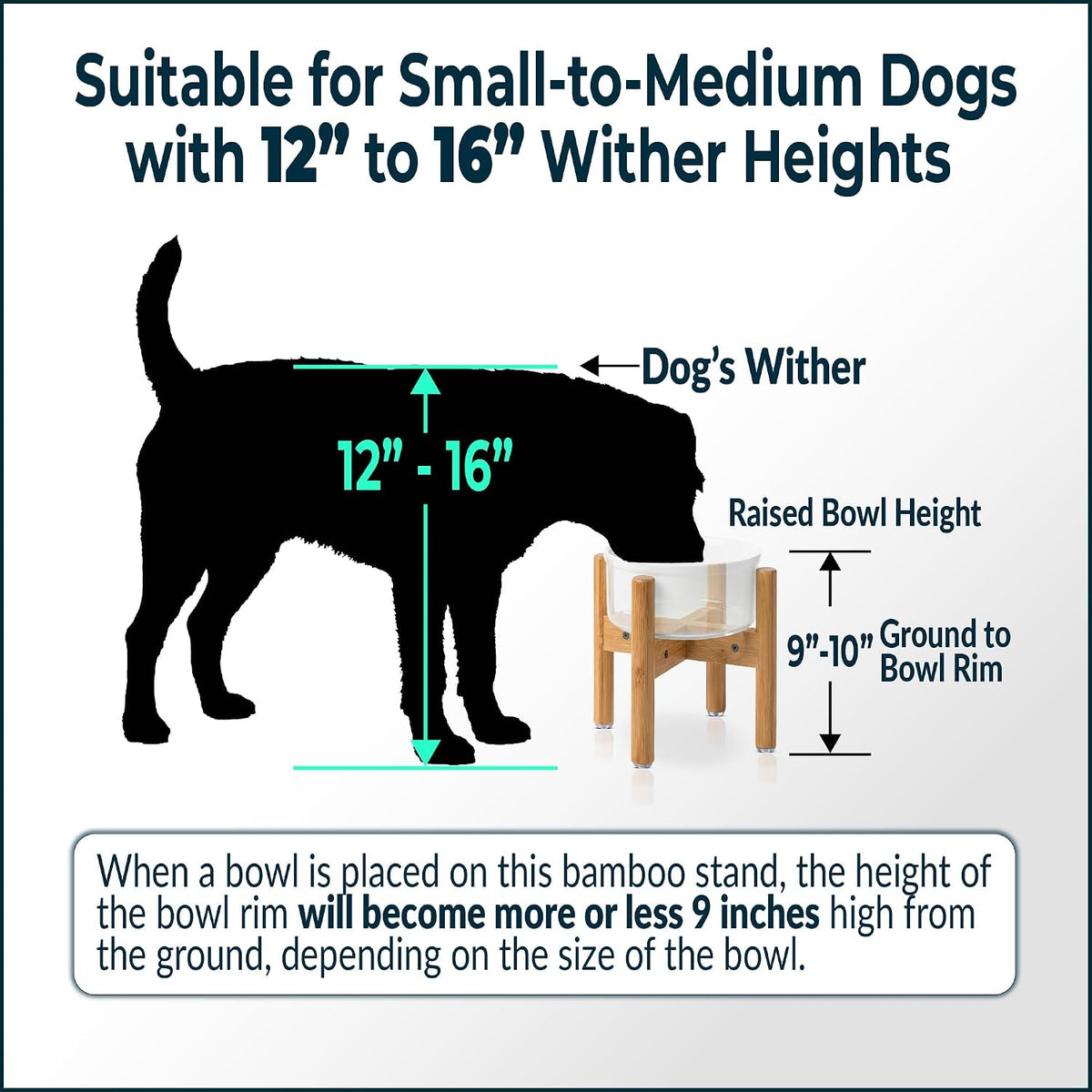 Dog Bowl Stand for Small-to-Medium Dogs - Adjustable | Use to Elevate Raise Dog Food, Water and Slow Feeder Bowls, Lock-Bolts and Tool Added, Foot-Padded, Bamboo Stand Only