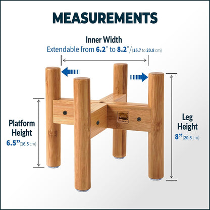 Dog Bowl Stand for Small-to-Medium Dogs - Adjustable | Use to Elevate Raise Dog Food, Water and Slow Feeder Bowls, Lock-Bolts and Tool Added, Foot-Padded, Bamboo Stand Only