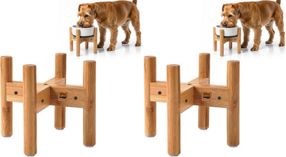 Dog Bowl Stand for Small-to-Medium Dogs - Adjustable | Use to Elevate Raise Dog Food, Water and Slow Feeder Bowls, Lock-Bolts and Tool Added, Foot-Padded, Bamboo Stand Only