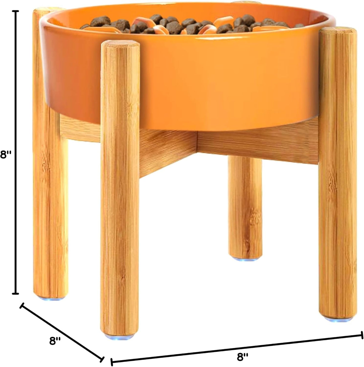 Dog Bowl Stand for Small-to-Medium Dogs - Adjustable | Use to Elevate Raise Dog Food, Water and Slow Feeder Bowls, Lock-Bolts and Tool Added, Foot-Padded, Bamboo Stand Only