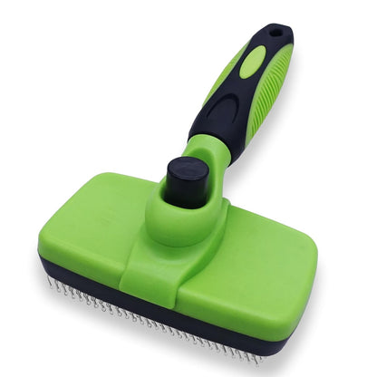 Self Cleaning Slicker Brush - Pet Hair Removal Tool for Long Short Hair grooming: Soft Rubber Tips Gentle on Sensitive Skin Cat Dog brush Specifically for Indoor pet hair removal glove (purple)