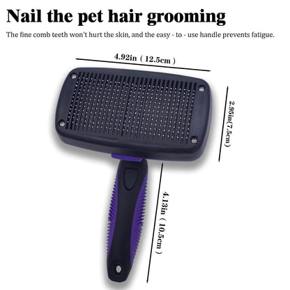 Self Cleaning Slicker Brush - Pet Hair Removal Tool for Long Short Hair grooming: Soft Rubber Tips Gentle on Sensitive Skin Cat Dog brush Specifically for Indoor pet hair removal glove (purple)