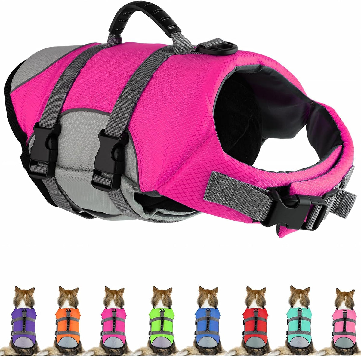 Dog Life Jacket, Reflective Adjustable Dog Life Vest with Rescue Handle for Swimming and Boating, Ripstop Pet Safety Life Preserver for Small, Medium and Large Dogs