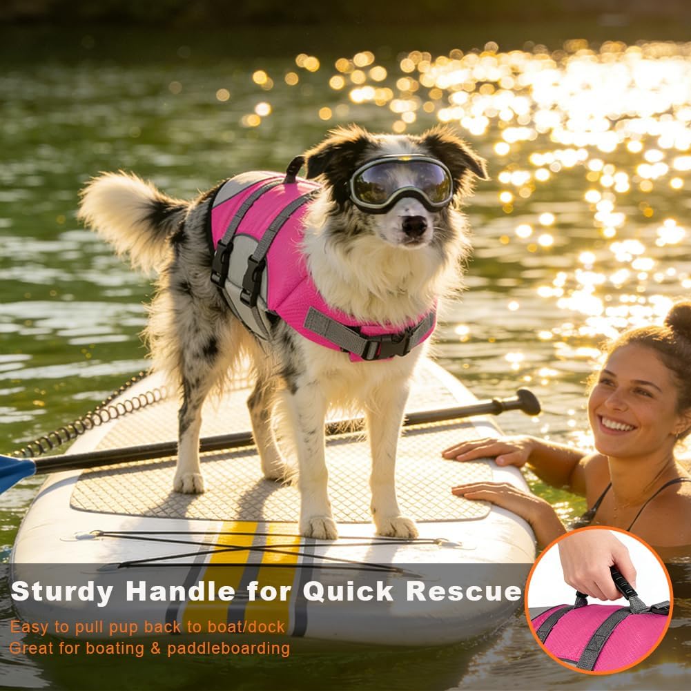 Dog Life Jacket, Reflective Adjustable Dog Life Vest with Rescue Handle for Swimming and Boating, Ripstop Pet Safety Life Preserver for Small, Medium and Large Dogs