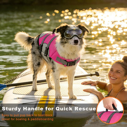 Dog Life Jacket, Reflective Adjustable Dog Life Vest with Rescue Handle for Swimming and Boating, Ripstop Pet Safety Life Preserver for Small, Medium and Large Dogs