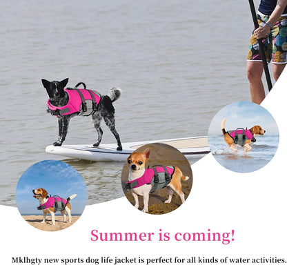 Dog Life Jacket, Reflective Adjustable Dog Life Vest with Rescue Handle for Swimming and Boating, Ripstop Pet Safety Life Preserver for Small, Medium and Large Dogs