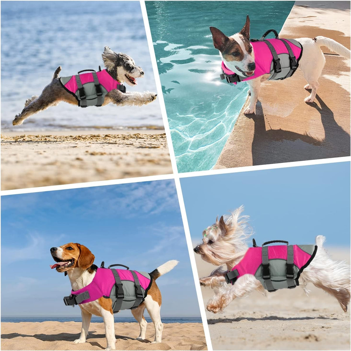 Dog Life Jacket, Reflective Adjustable Dog Life Vest with Rescue Handle for Swimming and Boating, Ripstop Pet Safety Life Preserver for Small, Medium and Large Dogs