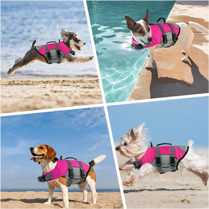 Dog Life Jacket, Reflective Adjustable Dog Life Vest with Rescue Handle for Swimming and Boating, Ripstop Pet Safety Life Preserver for Small, Medium and Large Dogs