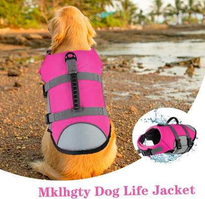 Dog Life Jacket, Reflective Adjustable Dog Life Vest with Rescue Handle for Swimming and Boating, Ripstop Pet Safety Life Preserver for Small, Medium and Large Dogs