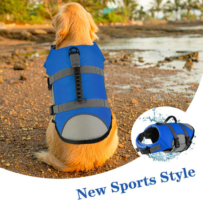 Dog Life Jacket, Reflective Adjustable Dog Life Vest with Rescue Handle for Swimming and Boating, Ripstop Pet Safety Life Preserver for Small, Medium and Large Dogs