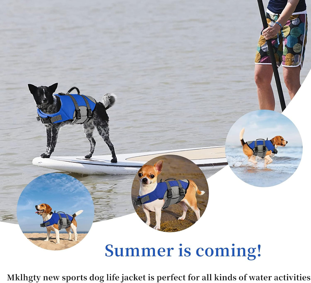 Dog Life Jacket, Reflective Adjustable Dog Life Vest with Rescue Handle for Swimming and Boating, Ripstop Pet Safety Life Preserver for Small, Medium and Large Dogs
