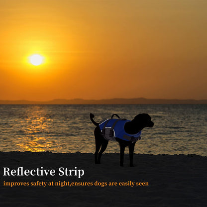 Dog Life Jacket, Reflective Adjustable Dog Life Vest with Rescue Handle for Swimming and Boating, Ripstop Pet Safety Life Preserver for Small, Medium and Large Dogs