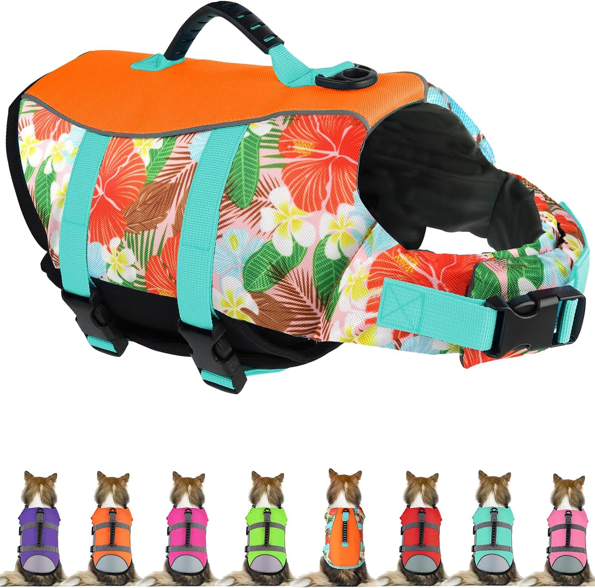 Dog Life Jacket, Reflective Adjustable Dog Life Vest with Rescue Handle for Swimming and Boating, Ripstop Pet Safety Life Preserver for Small, Medium and Large Dogs