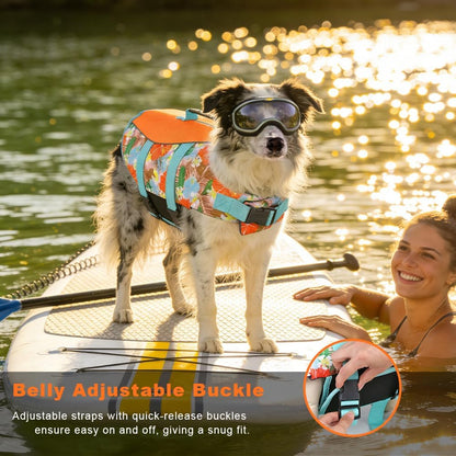 Dog Life Jacket, Reflective Adjustable Dog Life Vest with Rescue Handle for Swimming and Boating, Ripstop Pet Safety Life Preserver for Small, Medium and Large Dogs