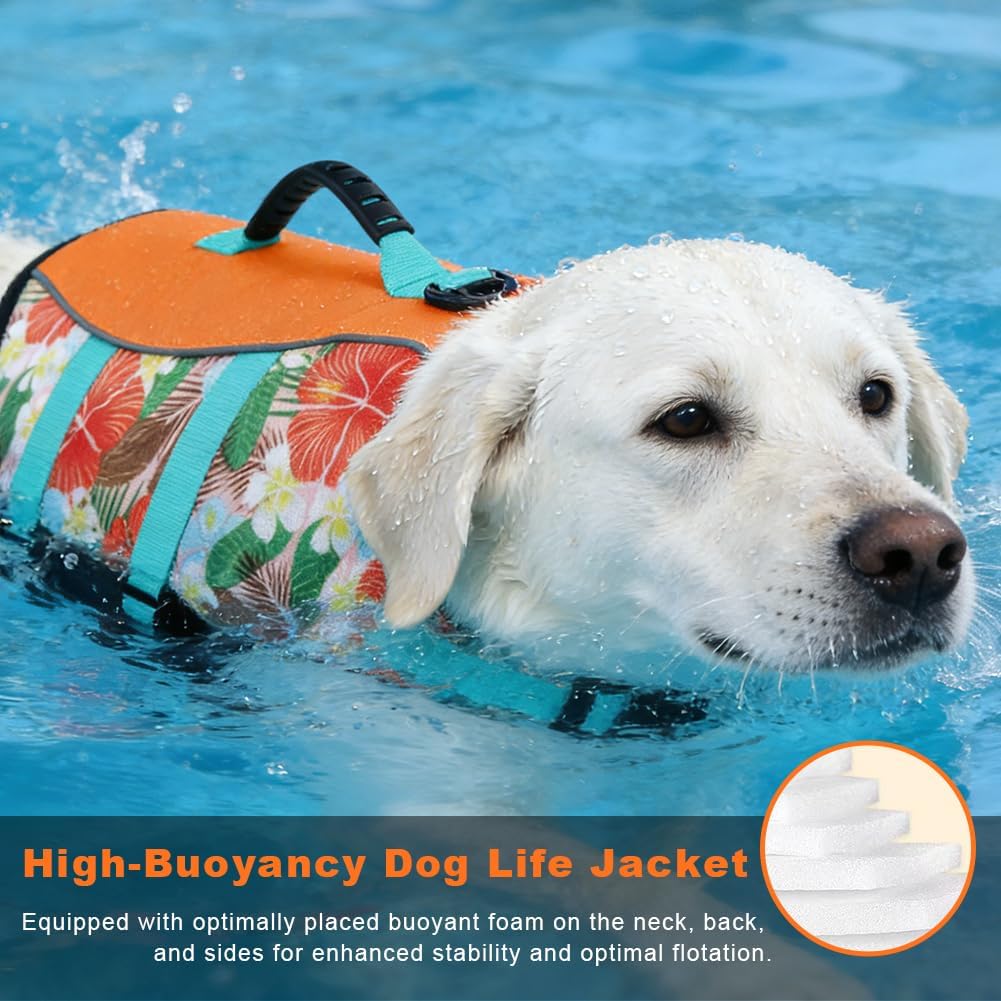 Dog Life Jacket, Reflective Adjustable Dog Life Vest with Rescue Handle for Swimming and Boating, Ripstop Pet Safety Life Preserver for Small, Medium and Large Dogs