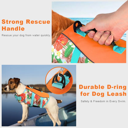 Dog Life Jacket, Reflective Adjustable Dog Life Vest with Rescue Handle for Swimming and Boating, Ripstop Pet Safety Life Preserver for Small, Medium and Large Dogs