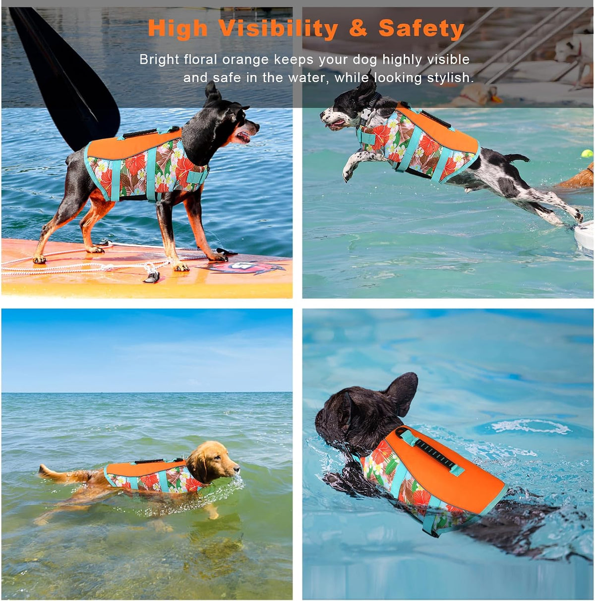 Dog Life Jacket, Reflective Adjustable Dog Life Vest with Rescue Handle for Swimming and Boating, Ripstop Pet Safety Life Preserver for Small, Medium and Large Dogs