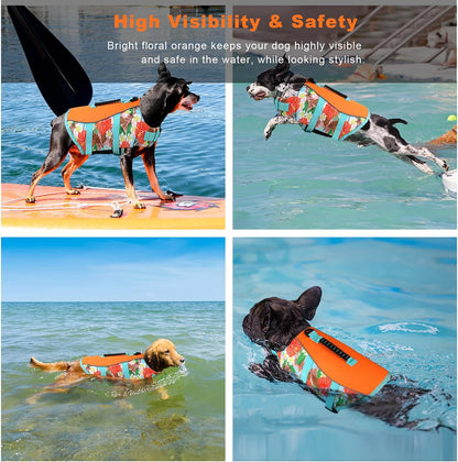 Dog Life Jacket, Reflective Adjustable Dog Life Vest with Rescue Handle for Swimming and Boating, Ripstop Pet Safety Life Preserver for Small, Medium and Large Dogs